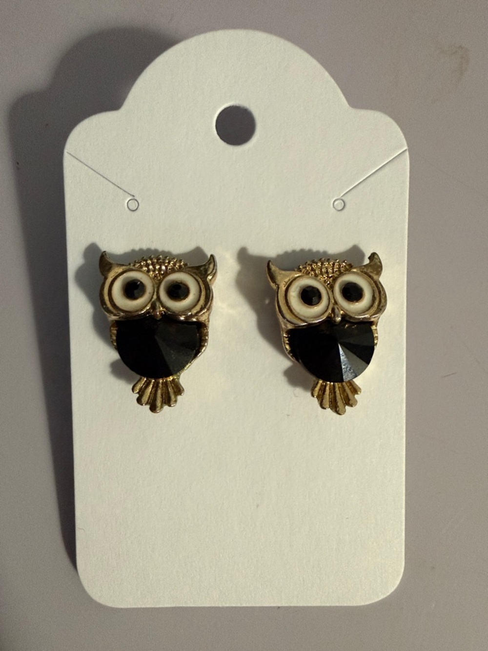 dressbarn Gold-Tone Owl Stud Earrings with Black and White Accents